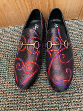 Load image into Gallery viewer, Successos Navy/Red swirl print red bottom slip-on dress shoes sizes 7-15
