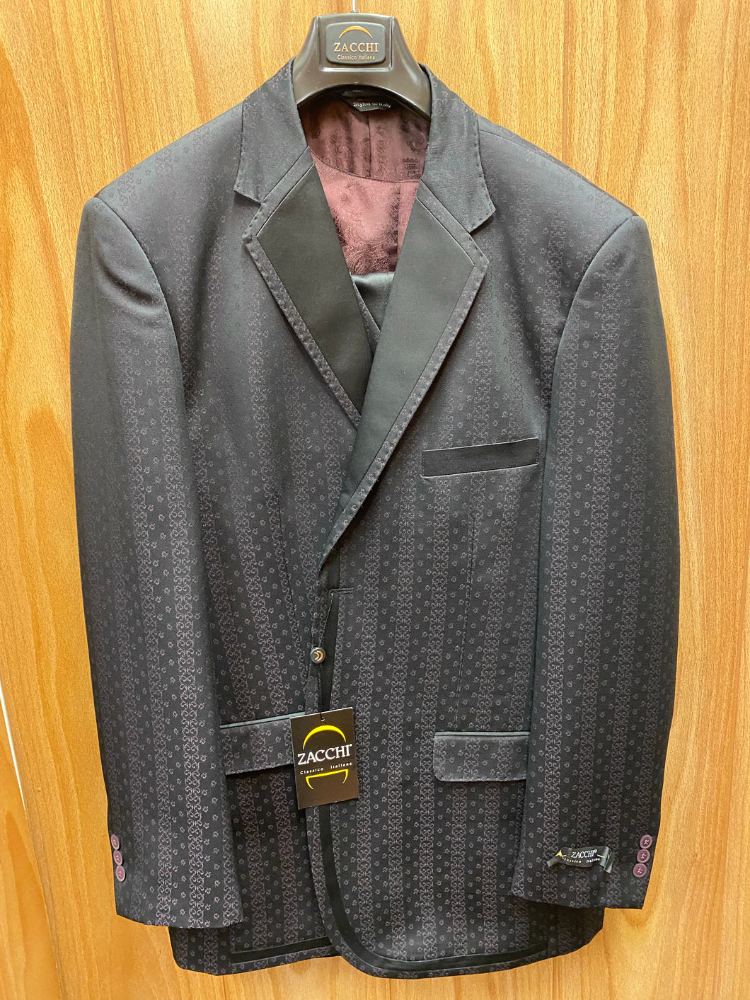 Zacchi Black/Burgundy 3-Piece Suit 44L
