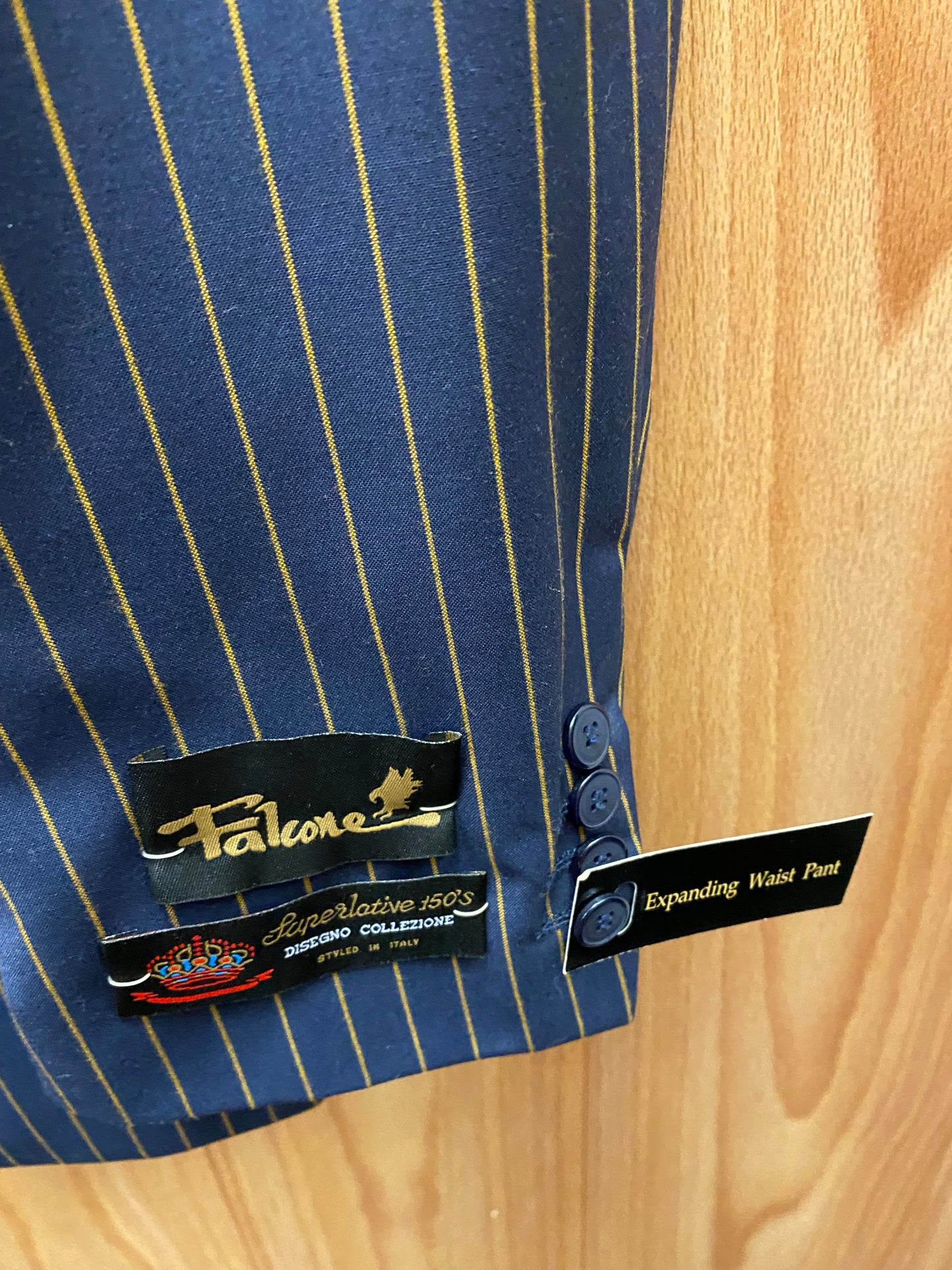 Falcone Navy with gold pinstripes 3-piece suit 44L