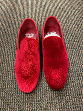 Load image into Gallery viewer, Royal Shoes Red Paisley Slip-on Men’s Smoking Slippers Red Bottom Dress Shoes Sizes 8-13
