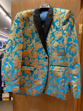 Load image into Gallery viewer, Cielo Turquoise With Gold Flower Blazer
