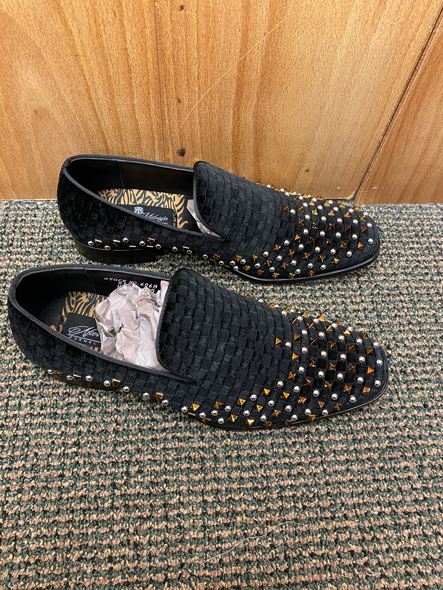 After Midnight 6868 Black/Gold/Silver Spikes and Studs Slip-on Men's Dress Shoes