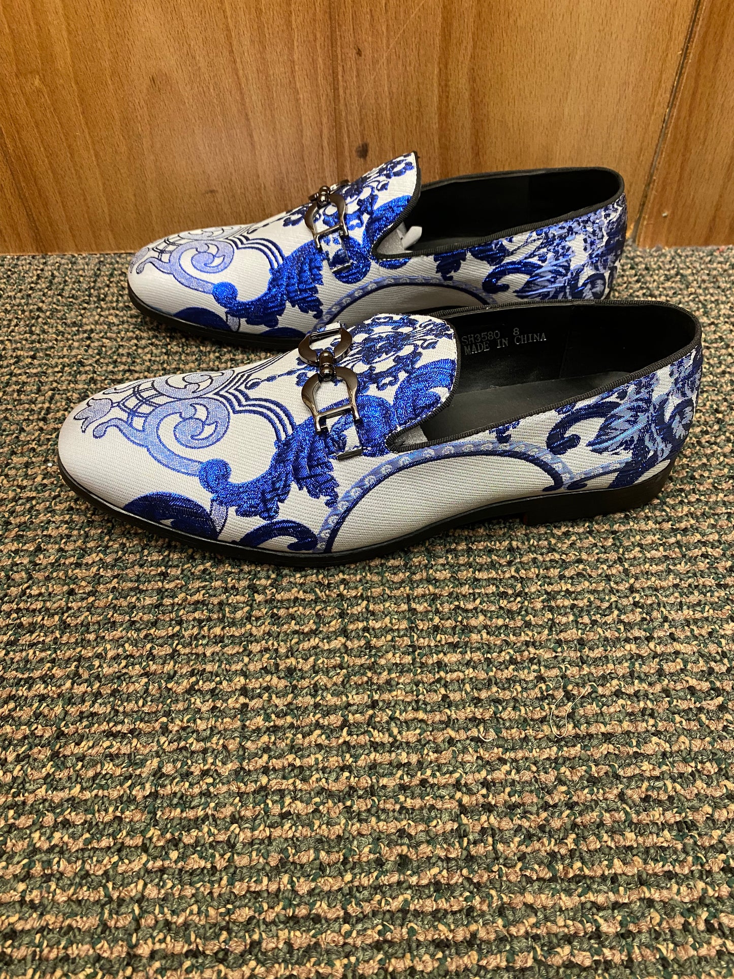 Successos Blue/White Smoking Slippers/Mens dress shoes SH3580