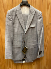 Load image into Gallery viewer, EJ Samuel Gray with Black Windowpane checks 3-Piece Suit 36R 30W
