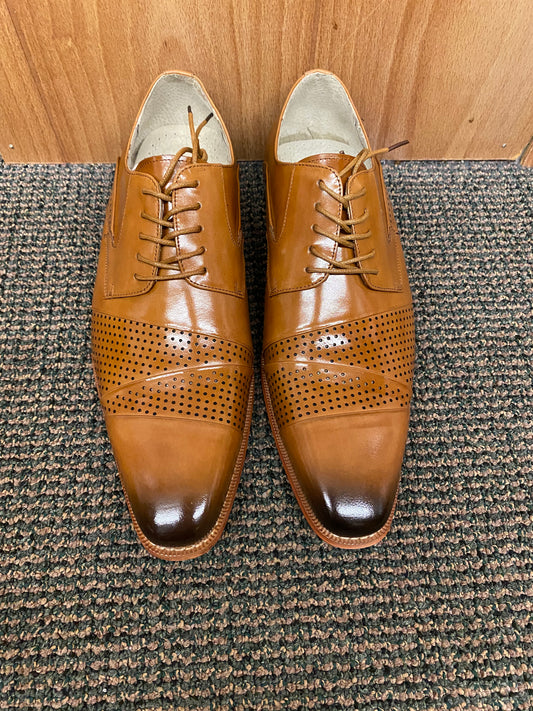 Giovanni Marcello Tan Leather Hand-made Lace-up Dress Shoes