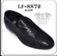 Load image into Gallery viewer, Royal Shoes Black Wavy Print Smoking Slip-on Red Bottom Men’s Dress Shoes LF-8872 Sizes 8-13
