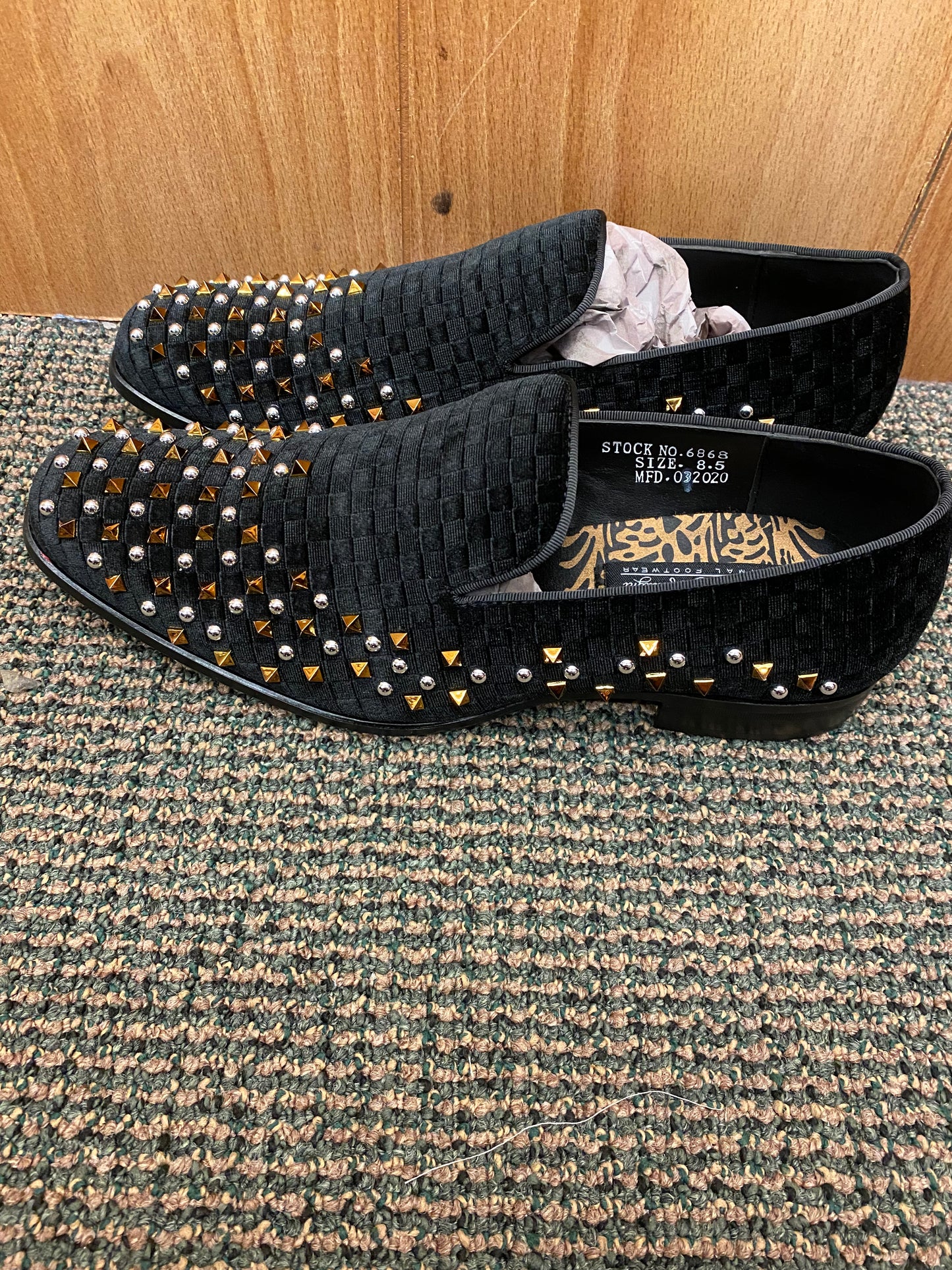 After Midnight 6868 Black/Gold/Silver Spikes and Studs Slip-on Men's Dress Shoes