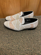 Load image into Gallery viewer, After Midnite Exclusive Ozzy White/Gold Spike Men’s Smoking Slip-on Red Bottom Men’s Dress/Prom Shoes
