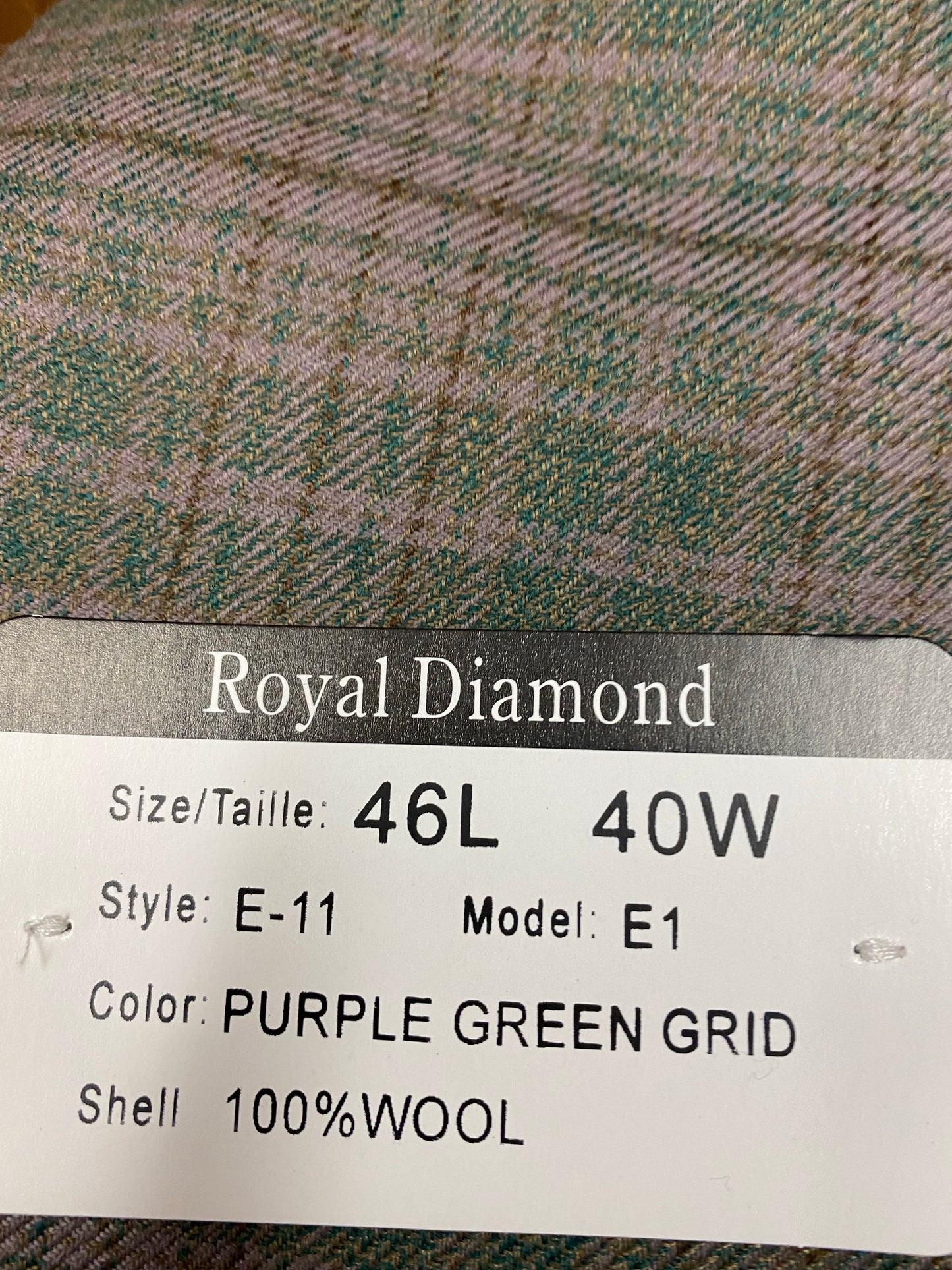 Royal Diamond 100% Wool Purple Green Grid Blazer 46L