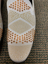 Load image into Gallery viewer, After Midnite Exclusive Ozzy White/Gold Spike Men’s Smoking Slip-on Red Bottom Men’s Dress/Prom Shoes
