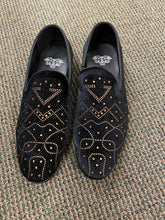 Load image into Gallery viewer, Royal Shoes Black/Gold Rhinestones Smoking Slip-on Red Bottom Men’s Dress Shoes LF-8870 Sizes 8-13
