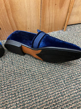 Load image into Gallery viewer, Terroni Italian Design Navy Blue Suede-like Smoking Slip-on Men’s Dress Shoes
