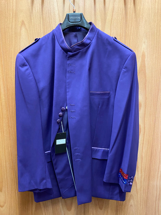 Apollo King Banded/Manderin Collar Purple Suit 60R AG95