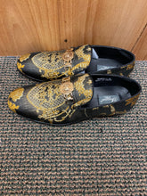 Load image into Gallery viewer, Successos Black and Gold Smoking Slippers/Mens Dress Shoes Sizes 8-15
