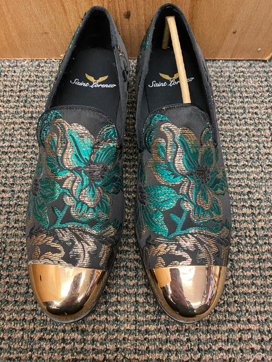 Saint Lorenzo 6799 Black/Green/Gold Men’s Dress Shoes Sizes 9 & 10