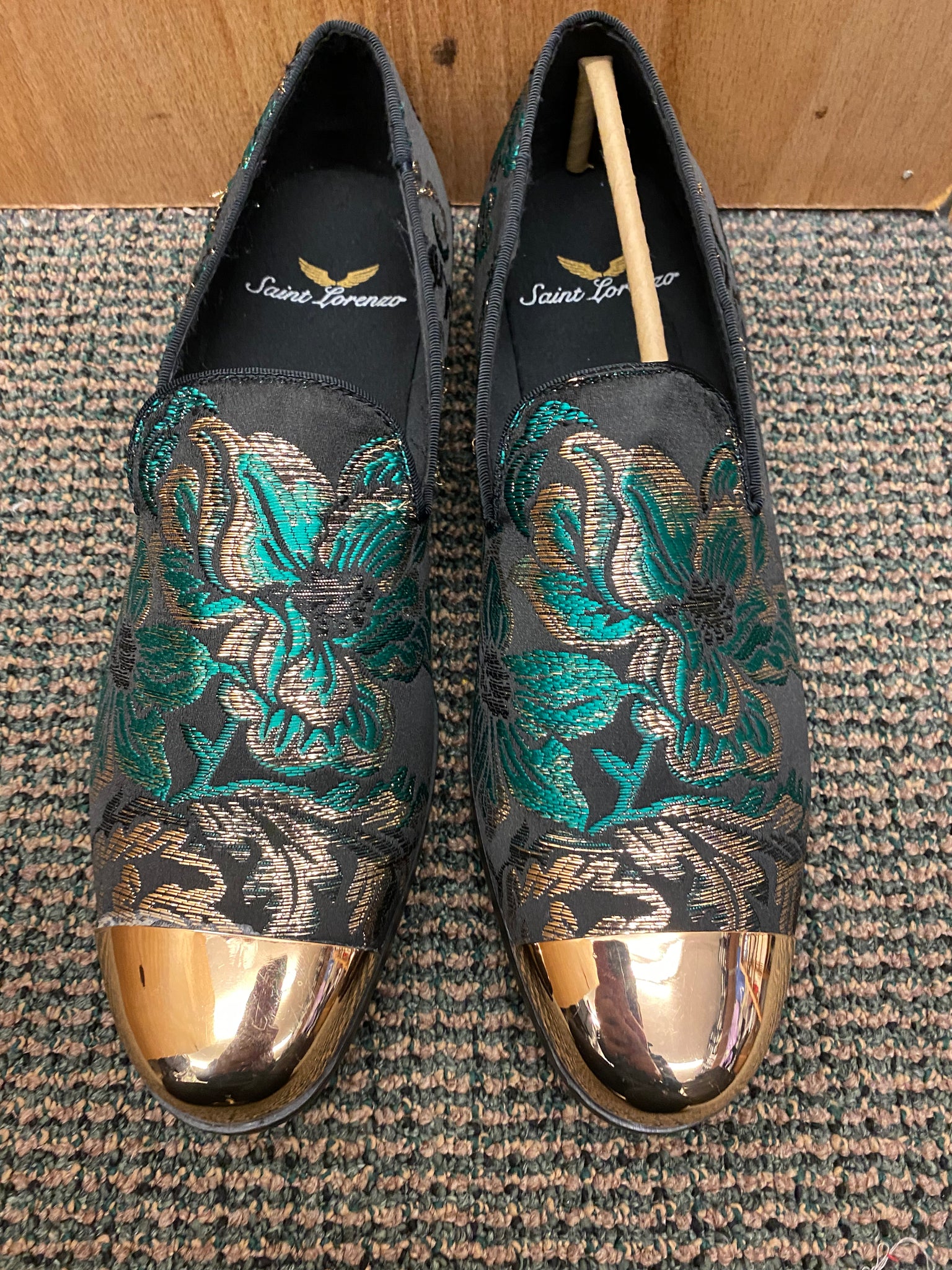 Saint Lorenzo 6799 Black/Green/Gold Mens Dress Shoes Sizes 9 & 10 9 Saint Lorenzo 6799 Black/Green/Gold Mens Dress Shoes Sizes 9 & 10 9