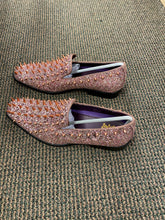 Load image into Gallery viewer, After Midnite Rose Gold Spike Men's Slip-on Prom Smoking Slippers/Dress Shoes

