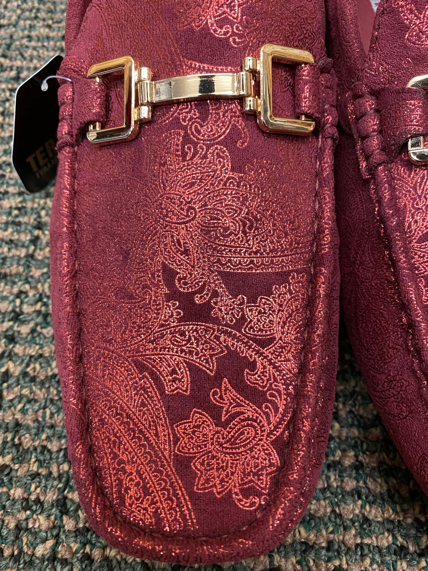 Terroni Italian Design Burgundy Paisley Print Men's Slip-on Dress/Driver Shoes