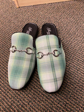Load image into Gallery viewer, Successos Green Plaid red bottom slip-on dress sandals sizes 7-15
