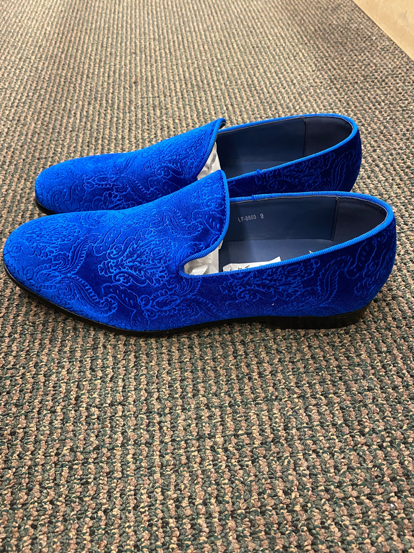 Royal Shoes Royal Blue Paisley Slip-on Men’s Smoking Slippers Red Bottom Dress Shoes Sizes 8-13