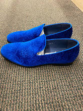 Load image into Gallery viewer, Royal Shoes Royal Blue Paisley Slip-on Men’s Smoking Slippers Red Bottom Dress Shoes Sizes 8-13
