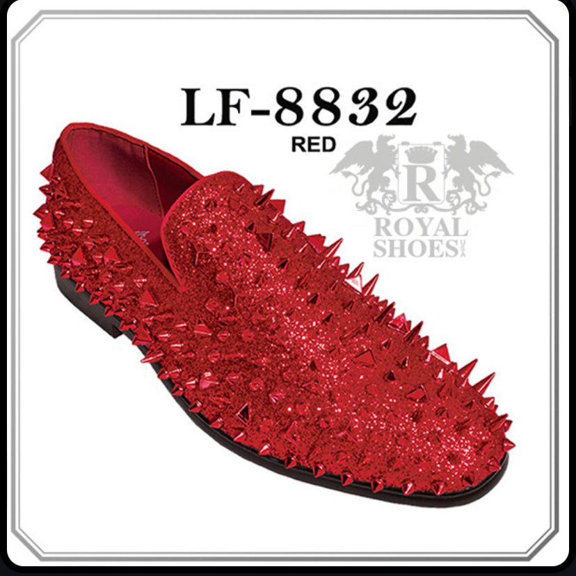 Royal Shoes Red Spikes Smoking Slip-on Red Bottom Men's Dress Shoes LF – CC  Suits