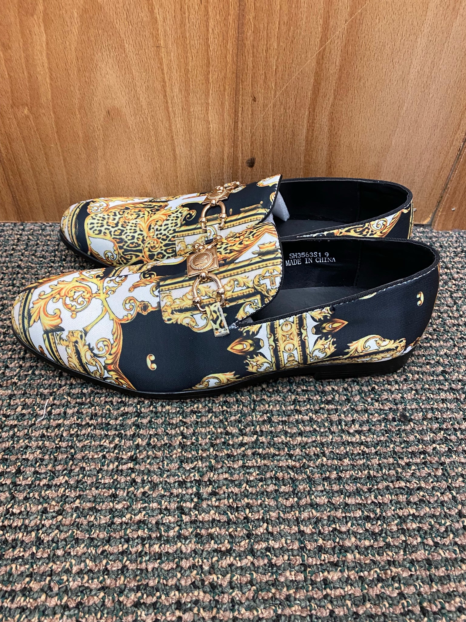 Success Black Versace Print Slip-on Men's Dress Shoes with Red Bottoms Size  7-15