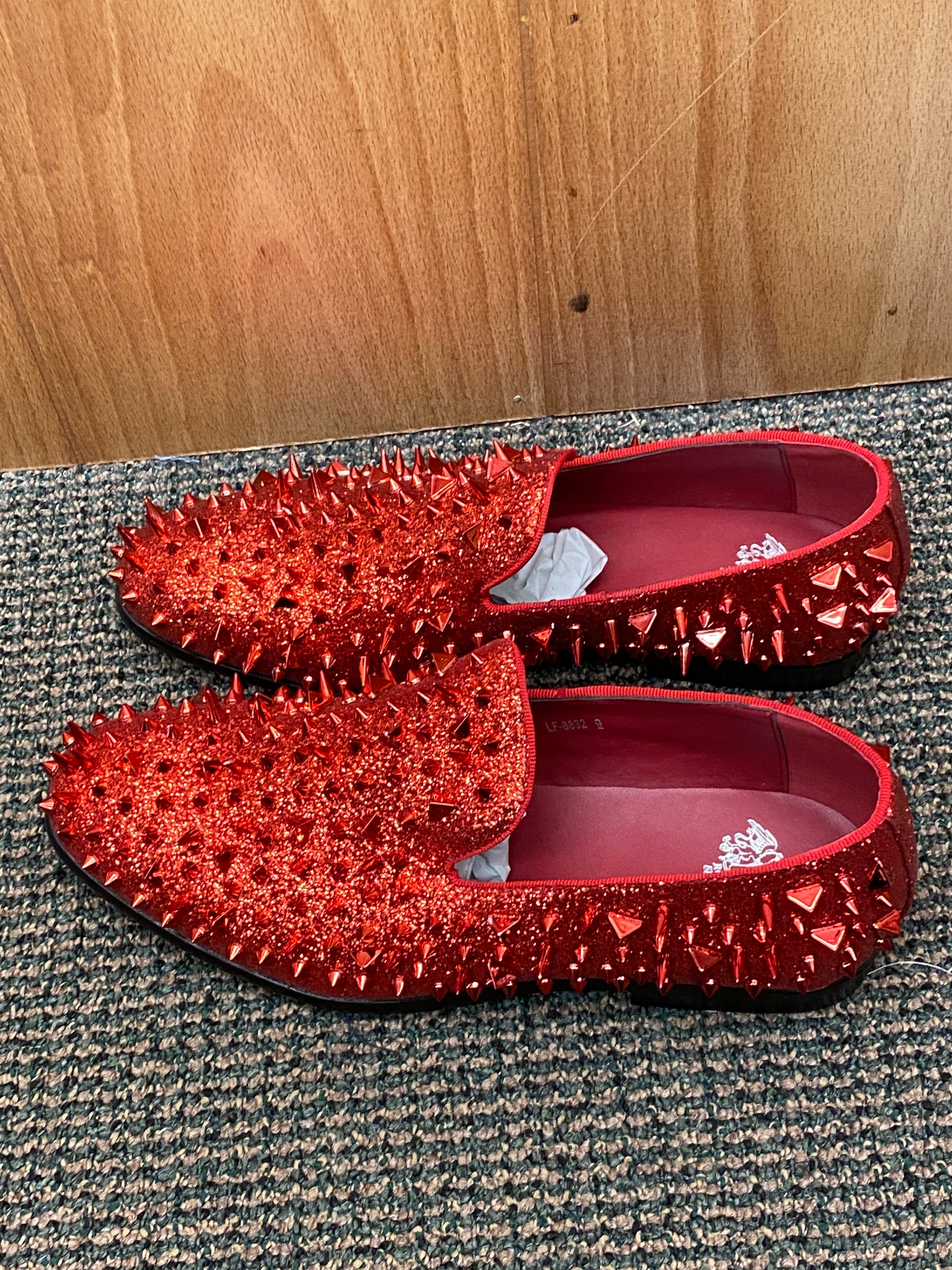 Royal Shoes Red Spikes Smoking Slip-on Red Bottom Men's Dress Shoes LF – CC  Suits