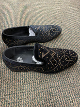 Load image into Gallery viewer, Royal Shoes Black/Gold Rhinestones Smoking Slip-on Red Bottom Men’s Dress Shoes LF-8870 Sizes 8-13
