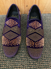 Load image into Gallery viewer, After Midnite Exclusive Ozzy Purple/Gold Spike Men’s Smoking Slip-on Red Bottom Men’s Dress/Prom Shoes
