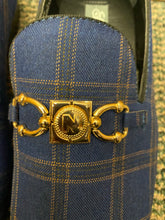 Load image into Gallery viewer, Successos Navy/Gold Plaid Smoking Slippers/ Dress Shoes
