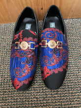 Load image into Gallery viewer, Successos Rblue/Red brocade print red bottom slip-on dress shoes sizes 7-15

