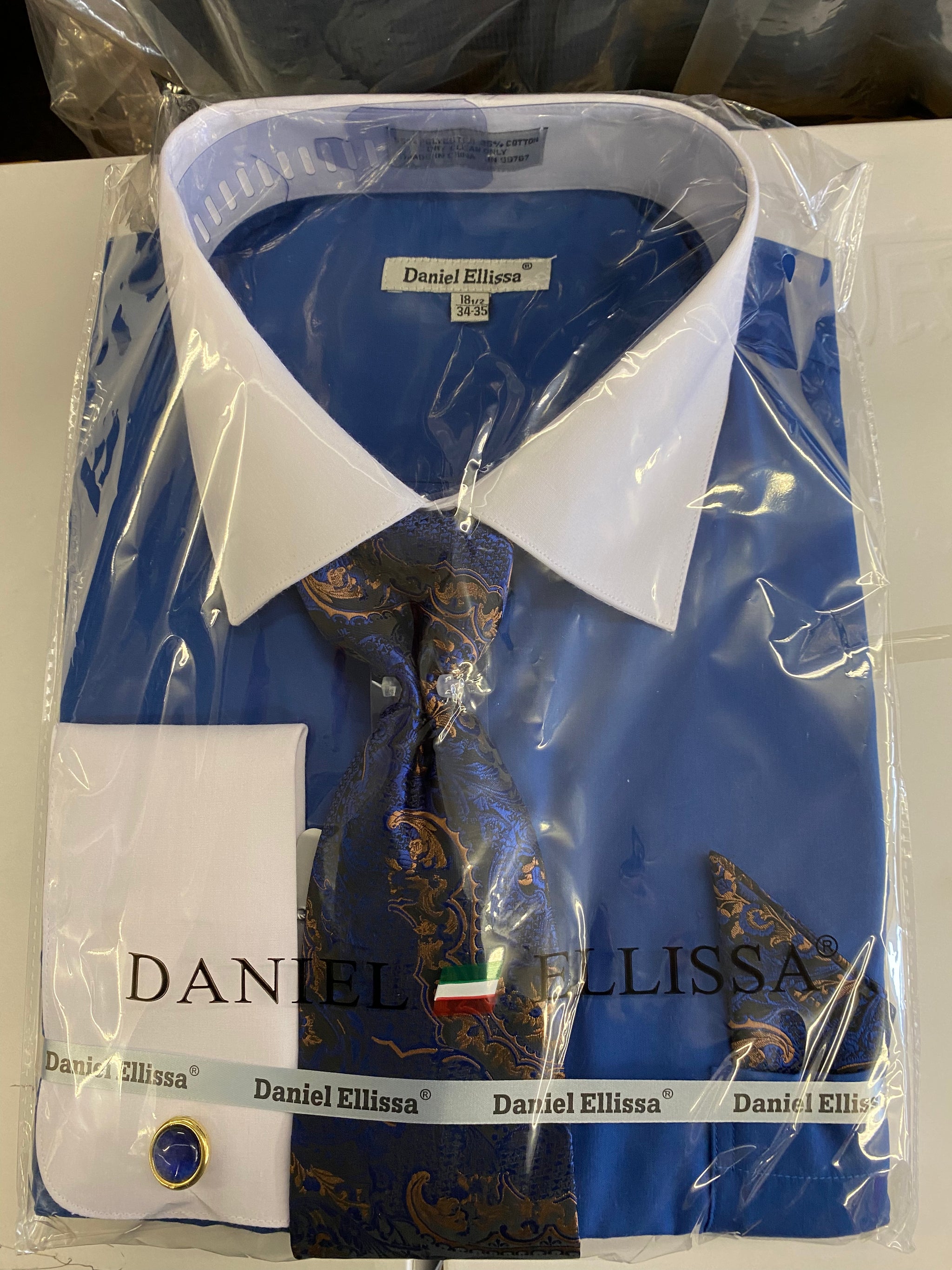 daniel ellissa dress shirts Daniel Ellissa DS3825P2 Royal Blue French Cuff Men’s Dress Shirt 2XL 18.5 36-37