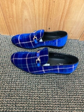 Load image into Gallery viewer, Successos Blue Checkered Suede Men’s Red Bottom Dress Shoes Sizes 7-15
