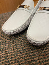 Load image into Gallery viewer, Terroni Italian Design White Gucci Print Smoking Men&#39;s Slip-on Dress/Driver Shoe

