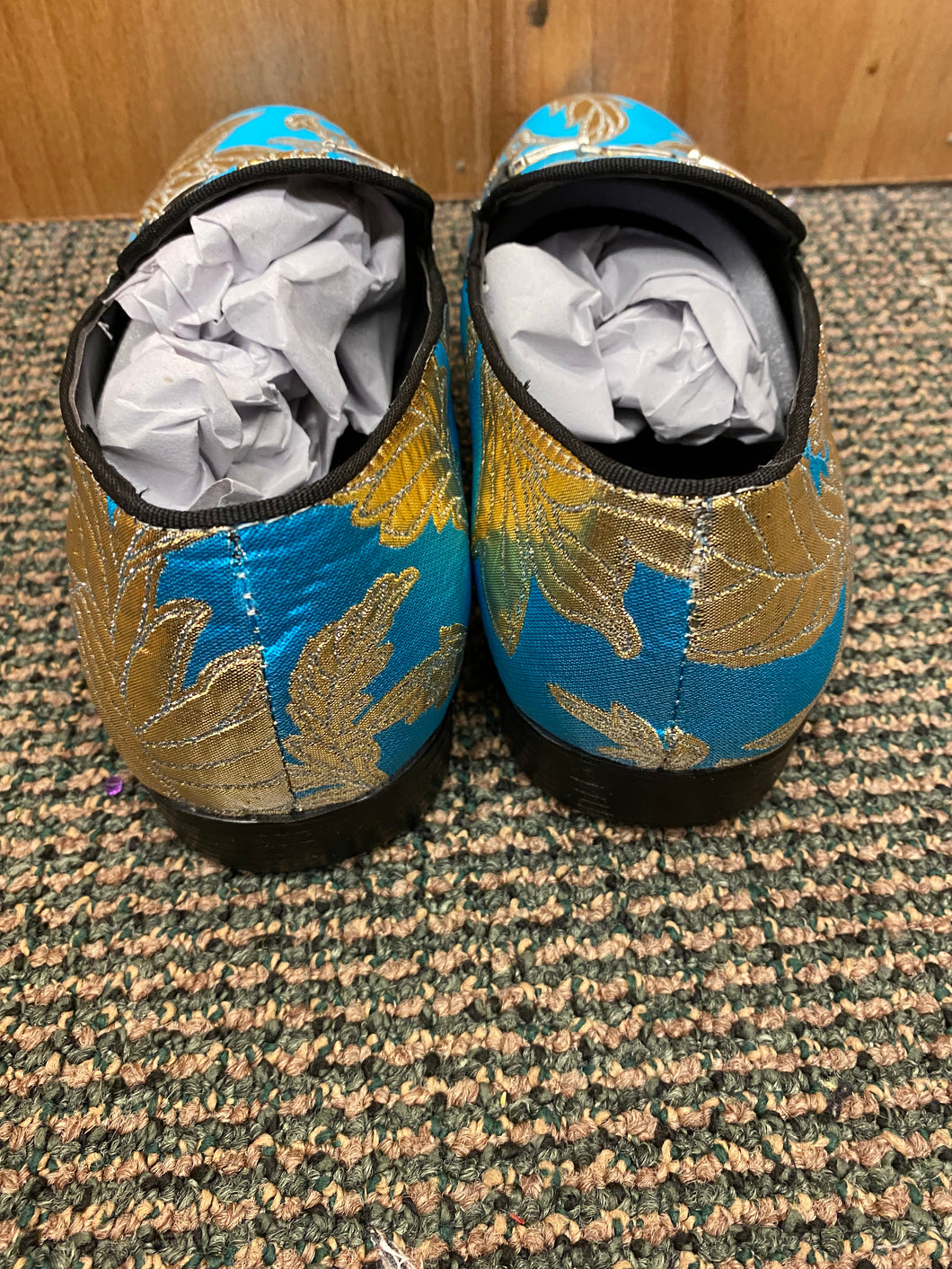 Successos Turquoise Floral Smoking Slip-on Men's Red Bottom Dress Shoes Sizes 7-15