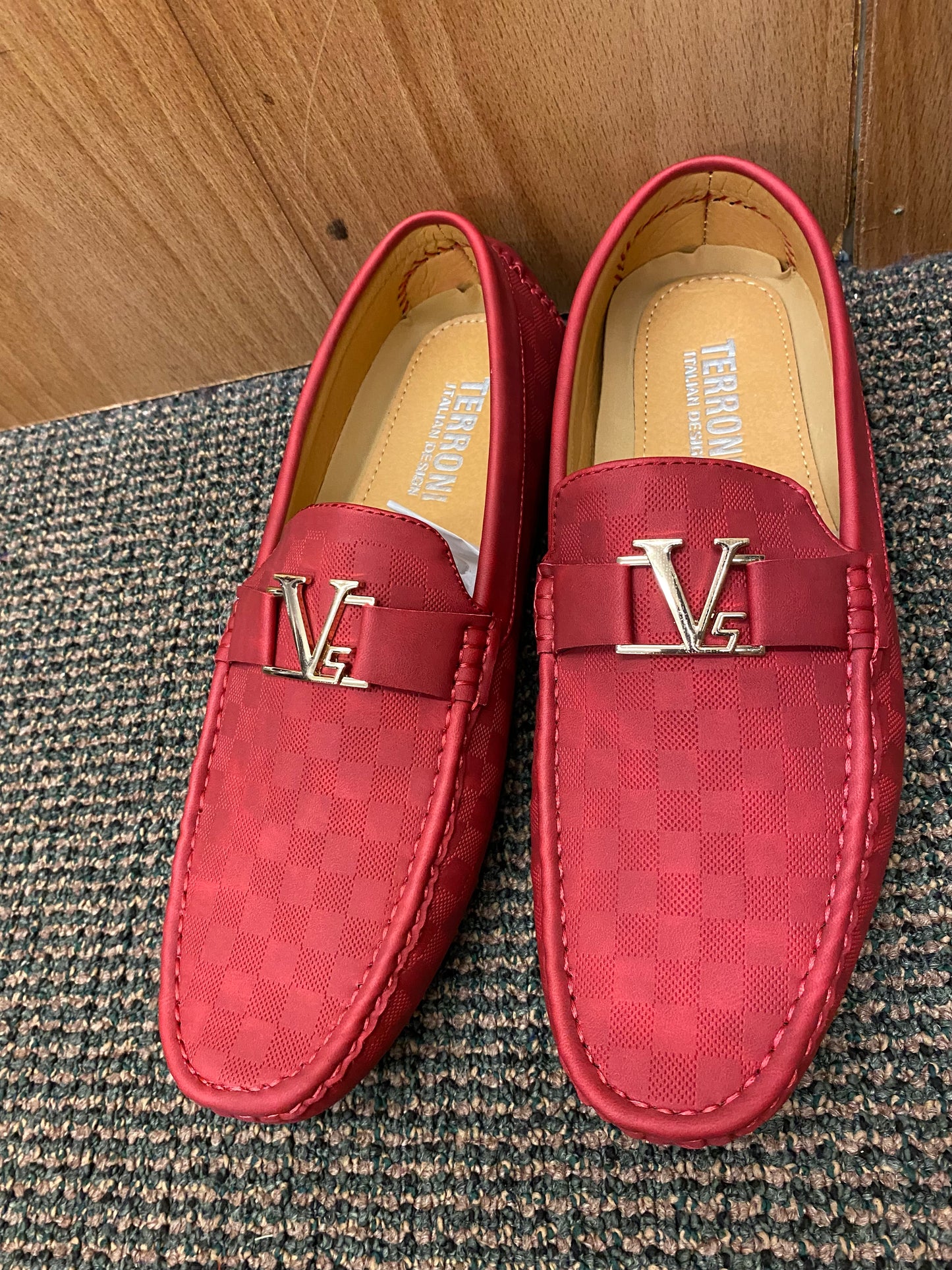 Terroni Italian Design Red Men's Slip-on Dress/Driver Shoe with LV buckle 8.5-13