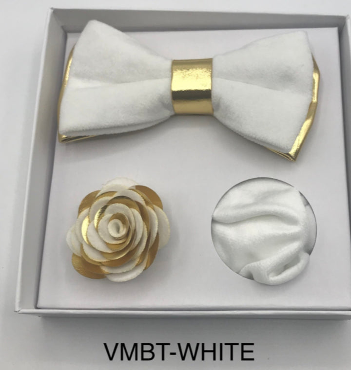 Velvet Bow Tie, Lapel Flower, and Handkerchief