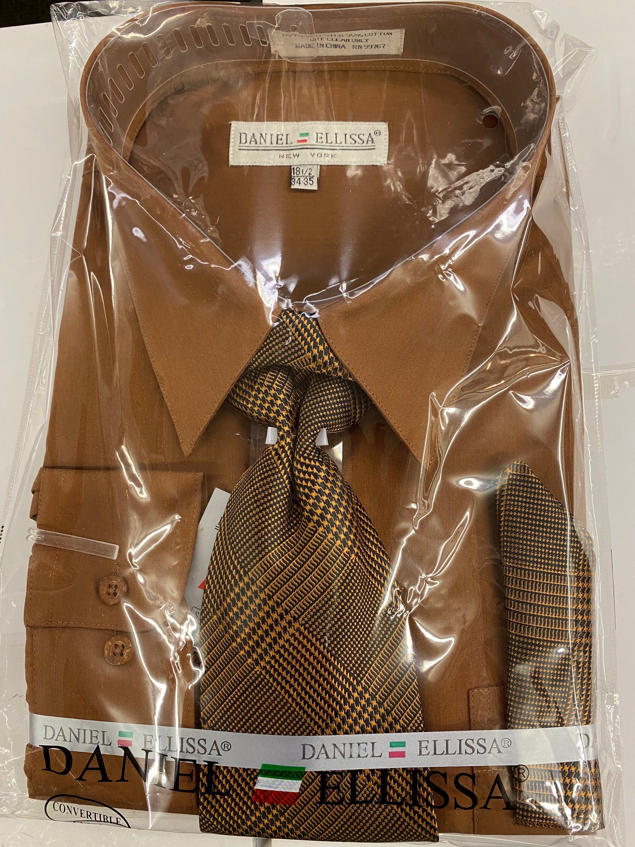 daniel ellissa dress shirts Daniel Ellissa DS3001 Brown Convertible cuff Men’s Dress Shirt 6XL 22.5 35-36