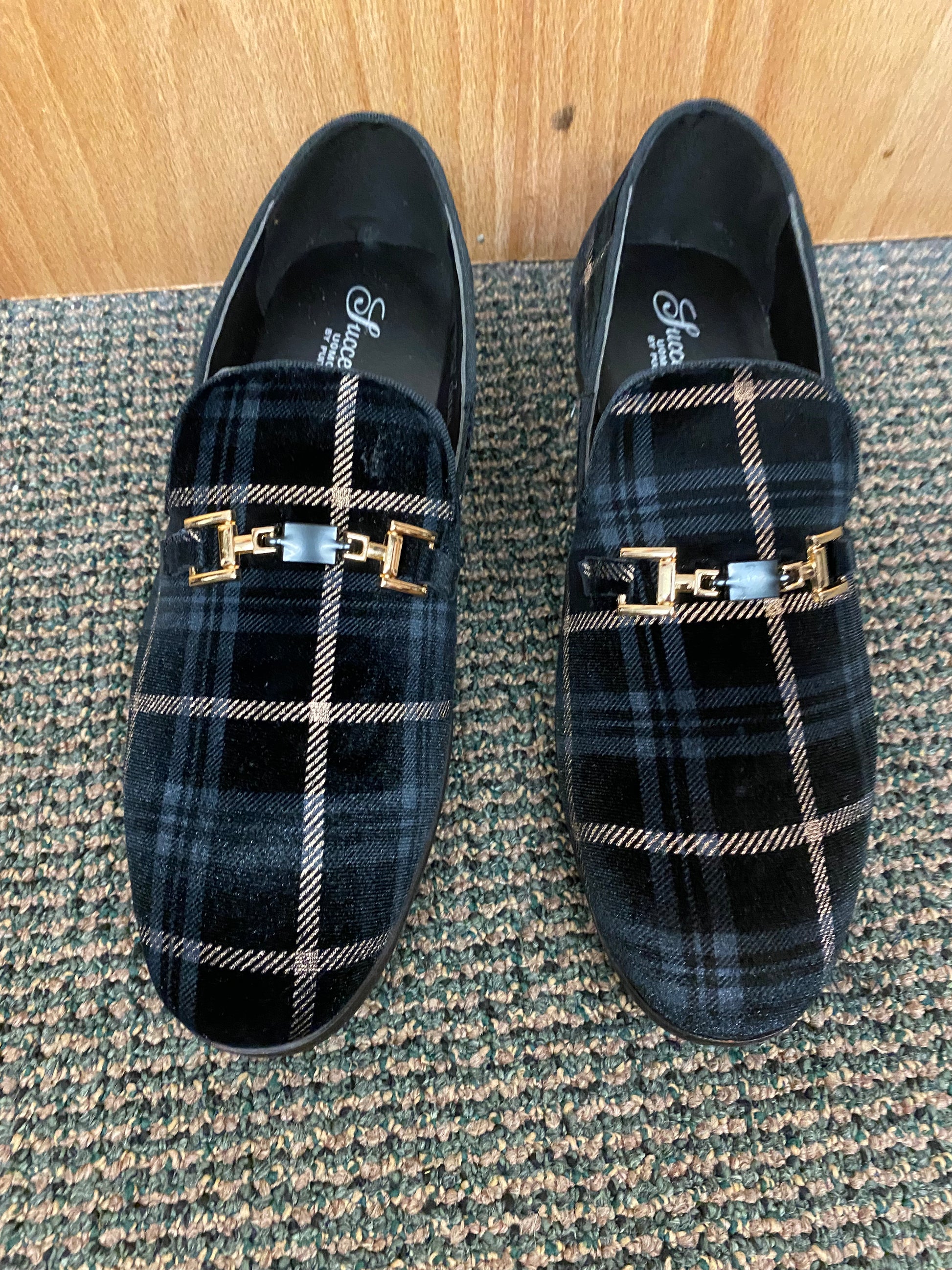 Successos Black Checkered Suede Men s Red Bottom Dress Shoes Sizes 7 15 7