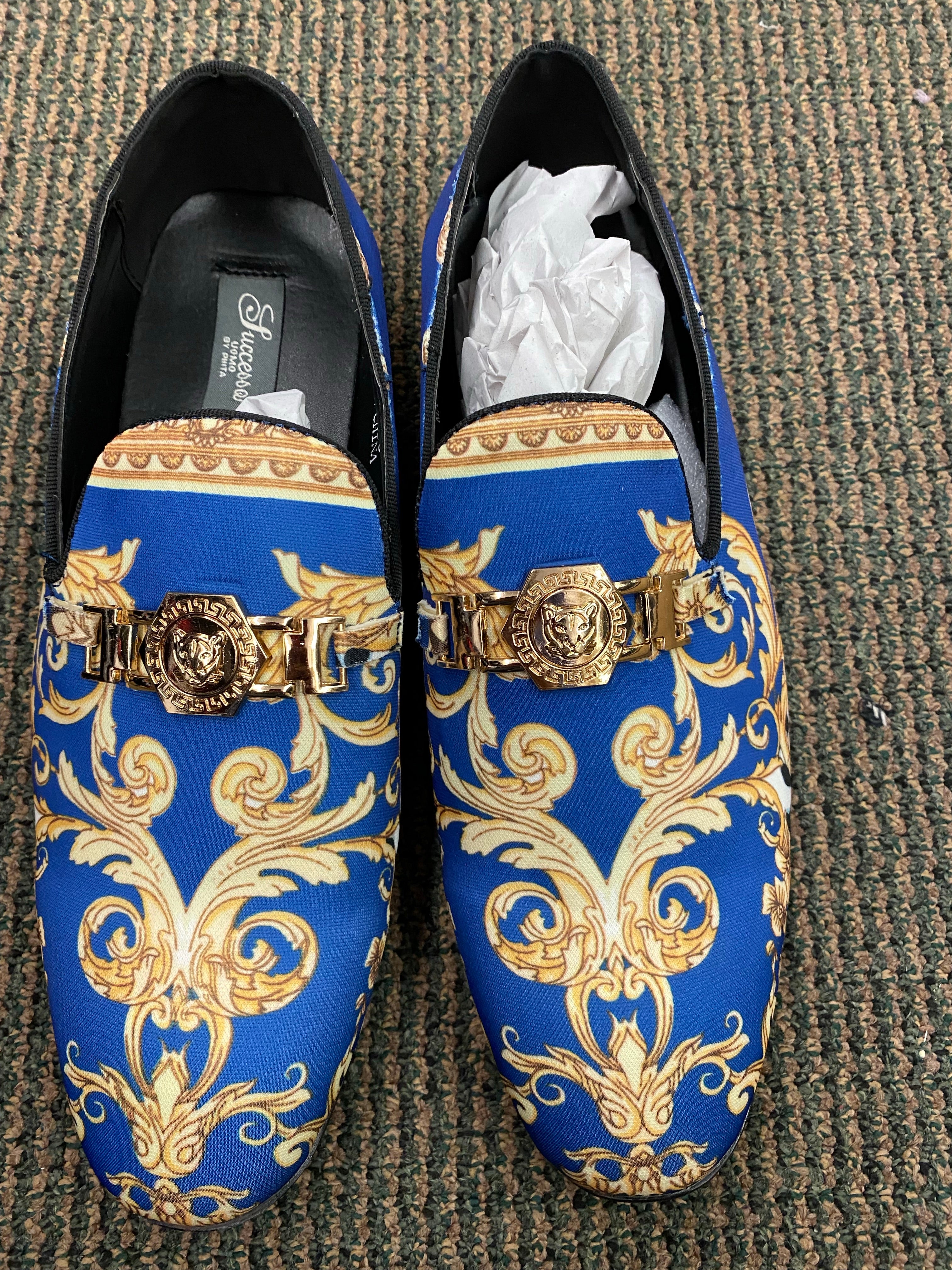 Success Royal Blue Versace Print Men s Dress Shoes CC Suits