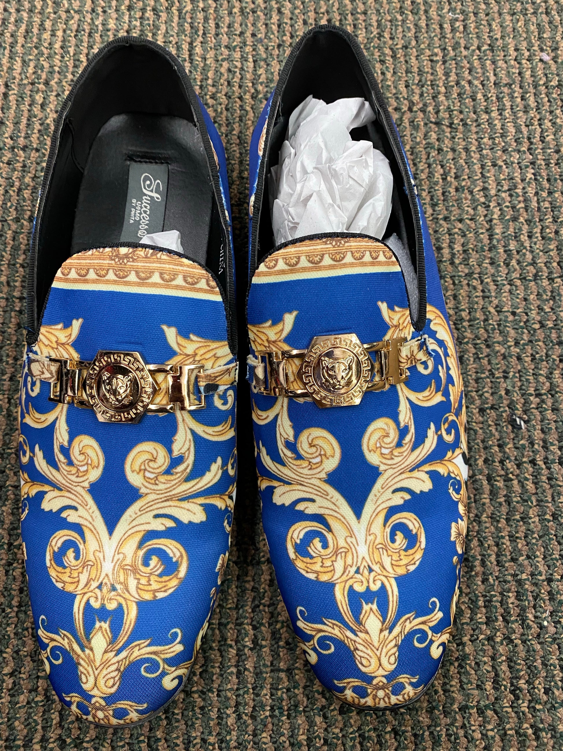 Success Royal Blue Versace Print Men’s Dress Shoes – CC Suits