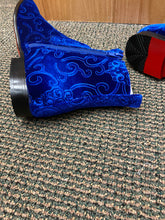 Load image into Gallery viewer, After Midnight Royal Blue Paisley Ankle Red Bottom Boots Sizes 8-13
