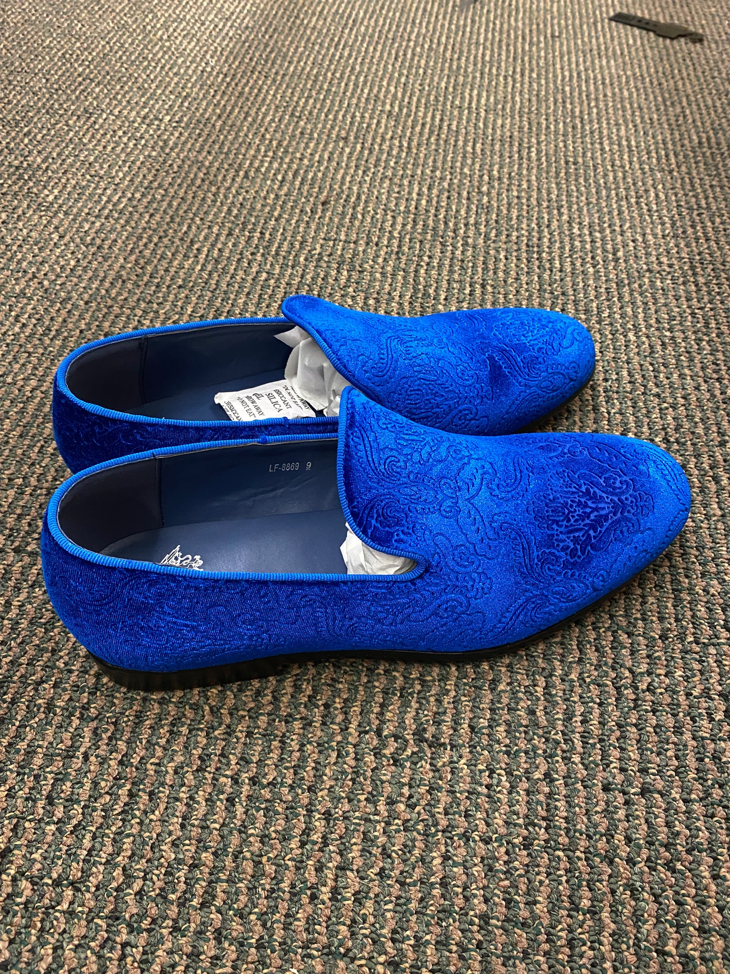 Royal Shoes Royal Blue Paisley Slip-on Men’s Smoking Slippers Red Bottom Dress Shoes Sizes 8-13