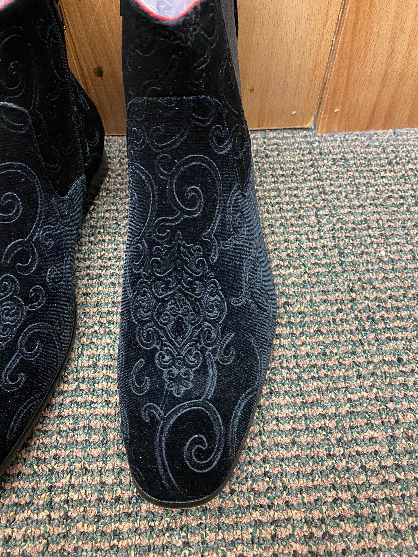 After Midnight Black Paisley Ankle Red Bottom Boots Sizes 8-13