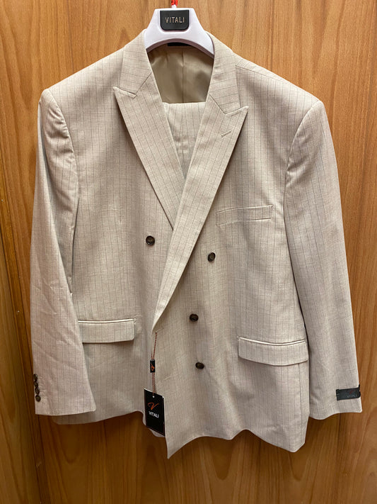 Vitali Tan Pinstripe double breasted Suit 54R