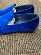 Load image into Gallery viewer, Royal Shoes Royal Blue Paisley Slip-on Men’s Smoking Slippers Red Bottom Dress Shoes Sizes 8-13
