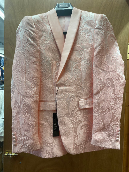 Cielo Pink Jacquard Floral/Paisley Shawl Collar Tuxedo Blazer Sizes 36R-48R