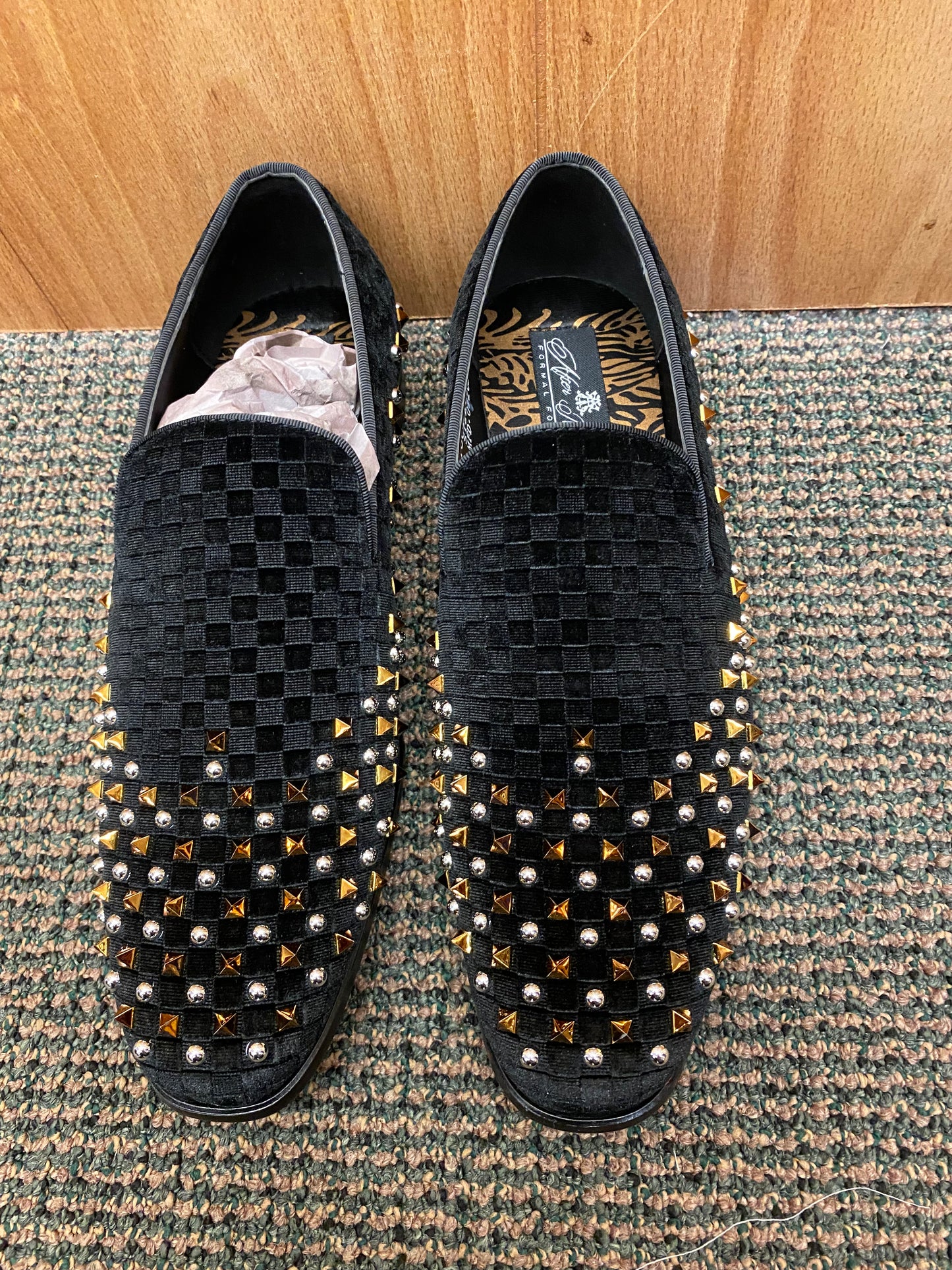 After Midnight 6868 Black/Gold/Silver Spikes and Studs Slip-on Men's Dress Shoes