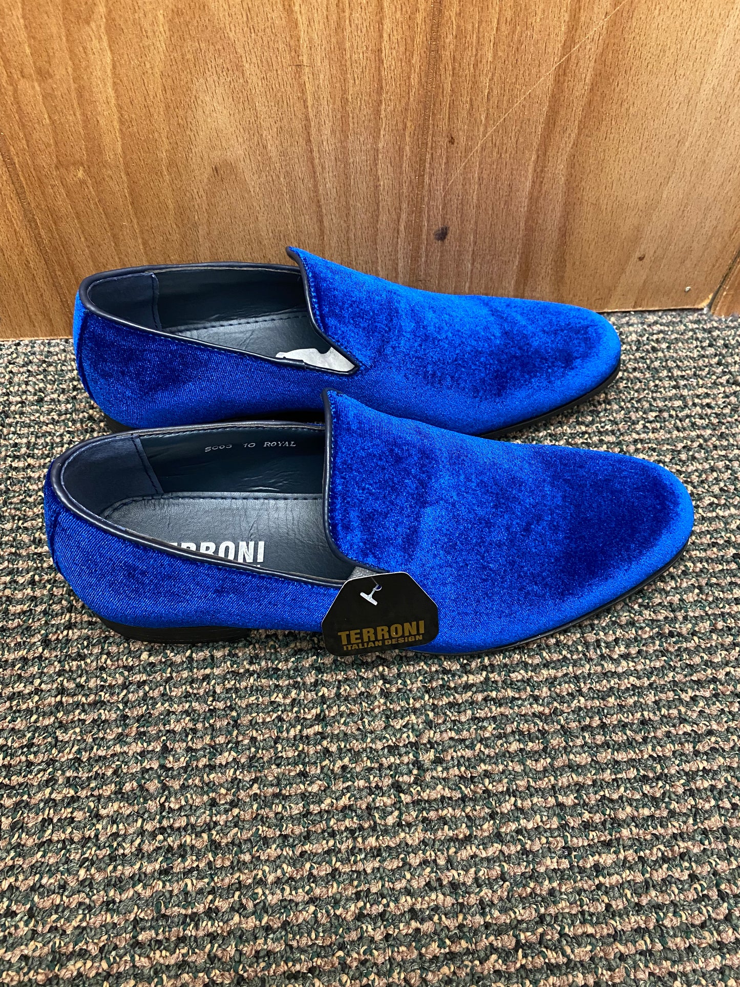 Terroni Italian Design Royal Blue Suede-like Smoking Slip-on Men’s Dress Shoes